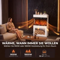 HOMCOM Elektrische wandhaard met 3D-vlameffect, schouwplank, 64 cm, wit(m-5)