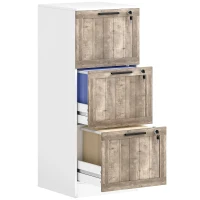 HOMCOM Gaveteiro de Secretária com 3 Gavetas, Fechadura e Chaves, Barras Suspensas para A4 e Carta, 39,4x40x98,7 cm, Branco e Madeira(m-1)