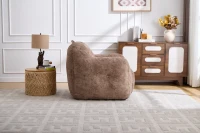 Sitzsack-Sessel mit Armlehnen, Kunstfellbezug, zerkleinerter Schaumstofffüllung, ergonomischer Rückenlehne, 95x95x79 cm, Khaki(m-14)