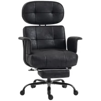 HOMCOM Office Chair, Big and Tall Desk Chair with Footrest, Wide Seat, Leathaire, Reclining Back, Swivel Wheels, Black(m-15)