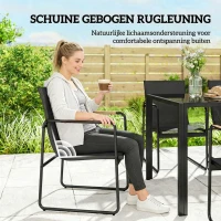 Outsunny Tuinmeubelset zitgroep 150 x 80 cm glazen tafel met 6 ademende stoelen decoratieve armleuningen zwart(m-5)