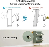 Schuhschrank mit 2 Klappen, schmal, mit Kippschutz und verstellbaren Trennwänden, 50x24x103,5 cm, Grün(m-5)