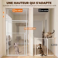 PawHut Barrière de Sécurité Chat Barrière Chien Extra-Haute 112-200cm Réglable Anti-Saut Double Sens Acier 70x200 cm Blanc(m-4)