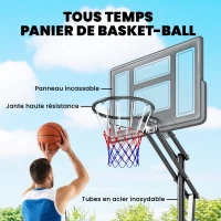 SPORTNOW Panier de Basket Extérieur Portable, Hauteur Réglable 2,35-3,05 m, Base Stable Remplissable, Sac de Poids, Roues, Noir(m-7)