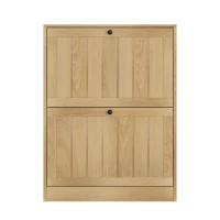 Schuhschrank mit 2 Kippfächern, verstellbaren Einlegeböden, Staubschutz und Kippschutz, 60 x 24 x 80 cm, Eiche(m-9)
