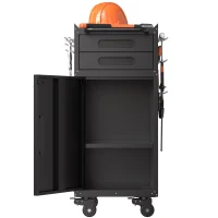Armoire à outils mobile étroite en métal, porte verrouillable, 2 tiroirs et roulettes pivotantes, Noir(m-26)