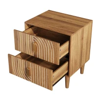 Nachttisch mit 2 Schubladen und geometrischen Intarsien, Boho-Stil, MDF, 48x38x56 cm, Walnussbraun(m-8)