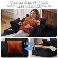 Boden-Schlafsofa mit Chaise-Lounge, hochdichtem Schaumstoff, ergonomischem Design und 2-in-1-Kissen, 165x112x63 cm, Schwarz(m-8)