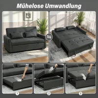 HOMCOM 2-zits slaapbank, 3-in-1 uitschuifbare bank met verstelbare rugleuning en breed zitvlak, donkergrijs(m-4)