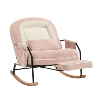 Fauteuil à bascule grand format, dossier réglable et repose-pieds escamotable, poches latérales, coussin rembourré, intérieur et extérieur, Rose(m-27)
