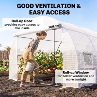 Outsunny Greenhouse Replacement Cover ONLY Winter Garden Plant PE Cover with Roll-up Windows Door, 6 x 3 x 2m White(m-4)