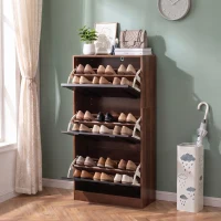 Schmaler Schuhschrank mit 3 Klappen, modernes Skandi-Design, Schwarz(m-6)