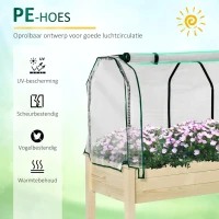 Outsunny Verhoogd Bed, Oprolbare Folieafdekking, Natuurlijk Houten Frame, Stofvoering, Afvoeropeningen, 121 x 55 x 117cm(m-4)