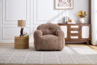 Sitzsack-Sessel mit Armlehnen, Kunstfellbezug, zerkleinerter Schaumstofffüllung, ergonomischer Rückenlehne, 95x95x79 cm, Khaki(m-19)