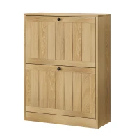 Schuhschrank mit 2 Kippfächern, verstellbaren Einlegeböden, Staubschutz und Kippschutz, 60 x 24 x 80 cm, Eiche(m-1)