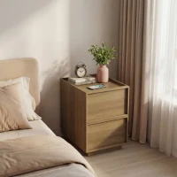 Nachttisch, minimalistisches Design, 2 grifflose Schubladen, 38x48x50 cm, Eiche(m-9)