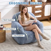 Sitzsack-Sessel mit Armlehnen, Kunstfellbezug und hochelastischer Schaumstofffüllung, für Wohnzimmer und Leseecke, 95x95x79 cm, Blau(m-5)