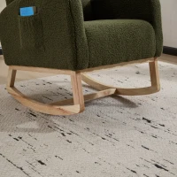 Fauteuil à bascule d’allaitement en tissu teddy, dossier haut ergonomique, base incurvée en bois et poche latérale, Vert(m-14)