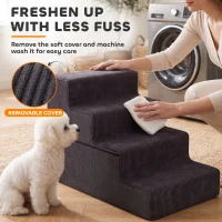 PawHut Dog Steps, 4-Step Dog Stairs for Bed and Sofa, Pet Stairs with Carry Handle, Washable Cover(m-7)