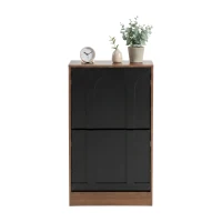 Schuhschrank mit 2 Klappen, schmale Bauform, modernes Skandi-Design, verstellbare Trennwände, Schwarz(m-1)