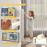 AIYAPLAY Kinderboekenkast met 4 vakken, wandrek met kantelbeveiliging, Montessori, 60 x 10 x 98 cm, wit(m-6)