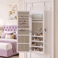 HOMCOM Armário para Joias de Parede com Luz LED, Espelho de Corpo Inteiro e Fechadura, Branco(m-2)