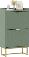 Schuhschrank mit 2 Klappen, schmal, mit Kippschutz und verstellbaren Trennwänden, 50x24x103,5 cm, Grün(m-1)