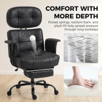 HOMCOM Office Chair, Big and Tall Desk Chair with Footrest, Wide Seat, Leathaire, Reclining Back, Swivel Wheels, Black(m-4)
