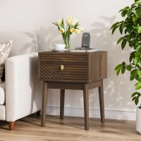 Nachttisch, Mid-Century-Modern-Stil, gerilltes Design und Metallgriffe, 40x40x55 cm, Walnuss(m-5)