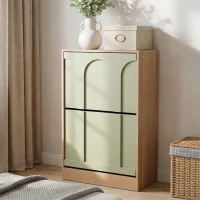 Schuhschrank mit 2 Klappen, schmal, verstellbare Trennwände, Skandi-Design, Grün(m-5)