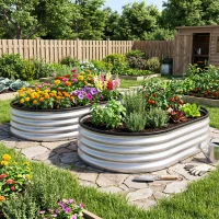 Outsunny Juego de 2 Jardineras Exterior Grandes de Acero Galvanizado Huertos Urbanos para Terraza Jardín 135x90x30 cm Plateado(m-8)
