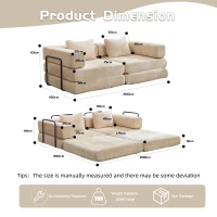 Wandelbares modulares Boden-Schlafsofa aus Chenille, klappbare Sofa- und Matratzenfunktion, 200x100x63 cm, Beige(m-3)