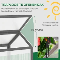 Outsunny Mini-broeikas, Compact plantenhuis van hout, Polycarbonaat panelen, Ventilatieopening, 90L x 52B x 49,5H cm, Grijs(m-5)