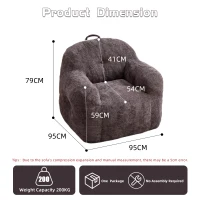 Sitzsack-Sofa mit Armlehnen, zerkleinerter Schaumstofffüllung und Kunstfell, 95x95x79 cm, Dunkelgrau(m-3)