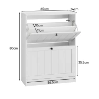Schuhschrank, freistehend, schmal, Mid-Century-Modern-Stil, 60x24x80 cm, Weiß(m-2)