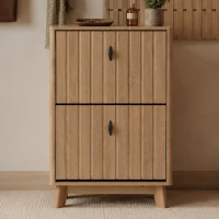Schuhschrank mit Kippschutz und Doppeltüren, 60x24x94 cm, Eiche(m-4)