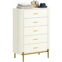 HOMCOM Kommode mit 5 Schubladen, Schlafzimmerkommode mit Rillenoptik, Metallgriffen und -beinen, 90x44x120 cm, Hellgrau(m-8)