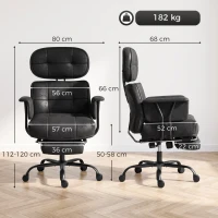 HOMCOM Office Chair, Big and Tall Desk Chair with Footrest, Wide Seat, Leathaire, Reclining Back, Swivel Wheels, Black(m-3)