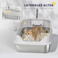 PawHut Caixa de Areia XL para Gatos em Aço Inoxidável com Bordas Altas Pá Fácil de Limpar Antifugas 60,2x40,2x29,7 cm Cinzento(m-6)