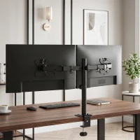 HOMCOM Dual Monitor Stand for 2 Screens up to 32", Height Adjustable Monitor Riser with Tilt, Swivel & 360° Rotation(m-9)