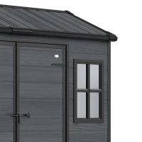 Outsunny 8 x 4 ft Resin Garden Shed, Wood-Effect Outdoor Storage Shed with Floor, Windows, Lockable Doors and Vents, Dark Grey(m-12)