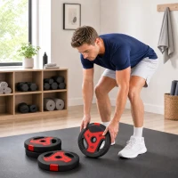 SPORTNOW Conjunto 4 Discos de Ginásio com Alças 20 kg Furo 2,5 cm Preto e Vermelho(m-6)