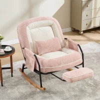 Fauteuil à bascule grand format, dossier réglable et repose-pieds escamotable, poches latérales, coussin rembourré, intérieur et extérieur, Rose(m-2)