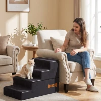 PawHut Dog Steps, 4-Step Dog Stairs for Bed and Sofa, Pet Stairs with Carry Handle, Washable Cover(m-9)