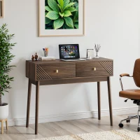 Table console, style mid-century moderne, 2 tiroirs, rangement ouvert, 100x35x80 cm, Noyer(m-5)