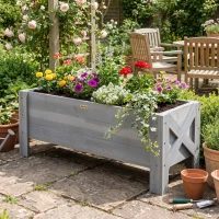 Outsunny 58L Garden Raised Bed Planter Grow Containers for Outdoor Patio Plant Flower Vegetable Pot Fir Wood, 100 x 36.5 x 36 cm, Grey(m-8)