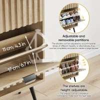 Schuhschrank mit Kippfächern, platzsparend, gerillte Front, freistehend, 60x24x95 cm, Eiche(m-5)