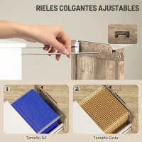 HOMCOM Cajonera de Escritorio con 3 Cajones Cerradura Llaves Barras Colgantes para A4 Carta 39,4x40x98,7 cm Blanco y Madera(m-5)