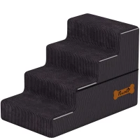 PawHut Dog Steps, 4-Step Dog Stairs for Bed and Sofa, Pet Stairs with Carry Handle, Washable Cover(m-1)
