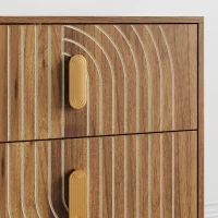 Nachttisch mit 2 Schubladen und geometrischen Intarsien, Boho-Stil, MDF, 48x38x56 cm, Walnussbraun(m-9)